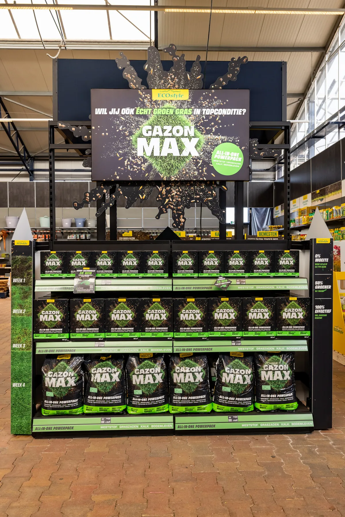 GazonMax-display in het tuincentrum